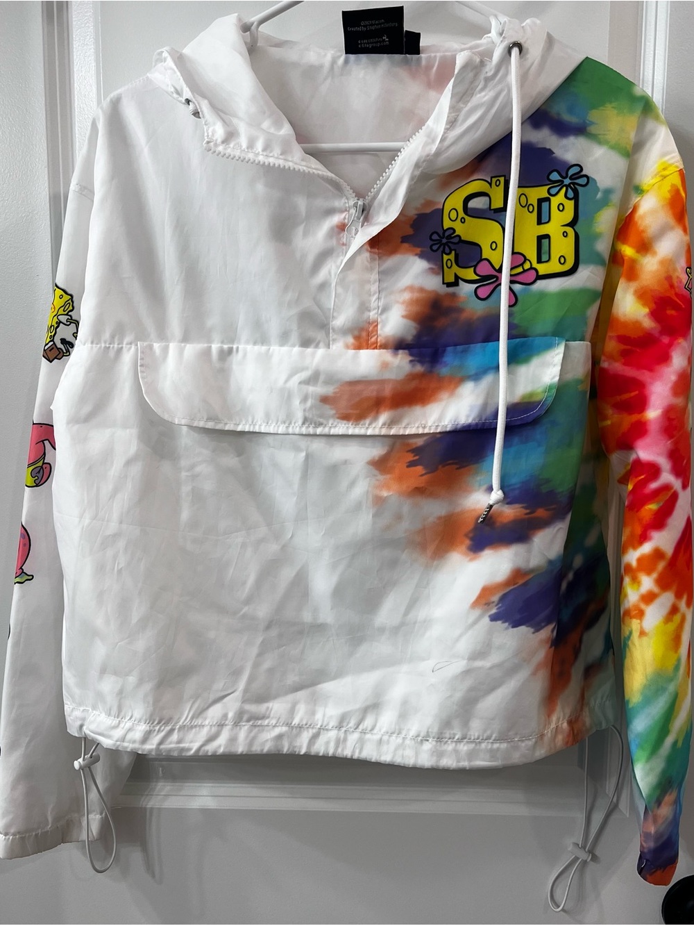 EUC Women’s Nickelodeon Sponge Bob Pullover Jacket, White/Tie Dye, S